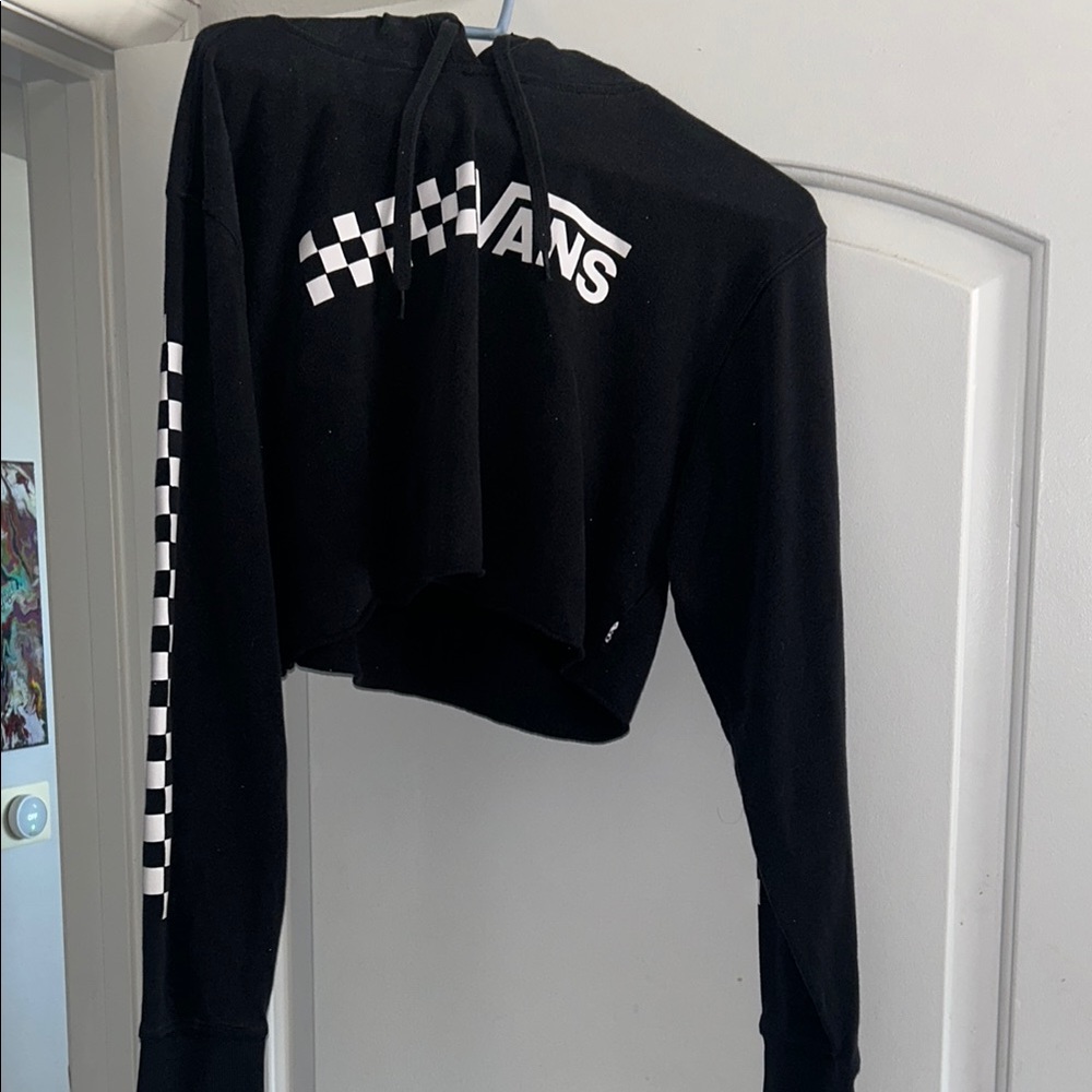 Vans Black Hoodie with Checkered Sleeve Design